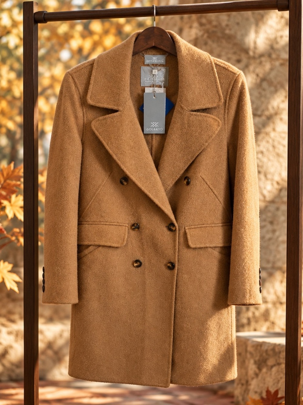 Soia & Kyo Double-Breasted Camel Pea Coat